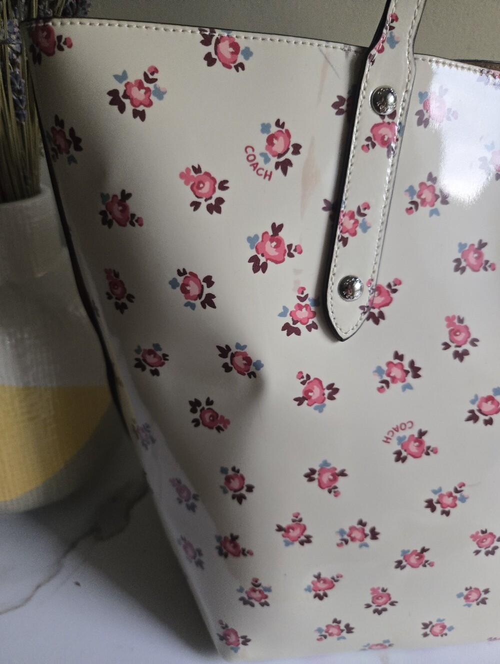 🌸GUC Coach Market Floral Bloom Large Patent Leather Tote Bag🌸 - Picture 4 of 14